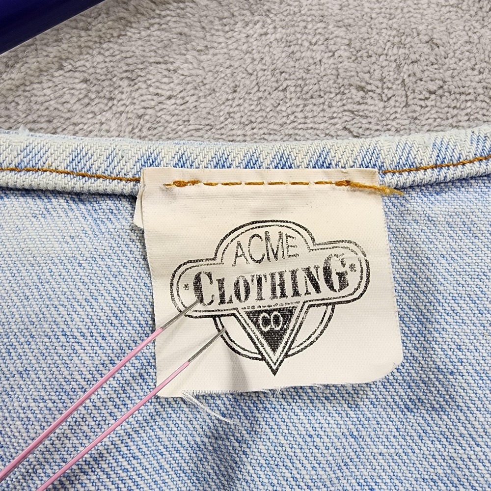 Vintage ACME Clothing Co Vest Mens L Blue Denim Bugs Bunny Daffy Duck Cartoon - Picture 10 of 14